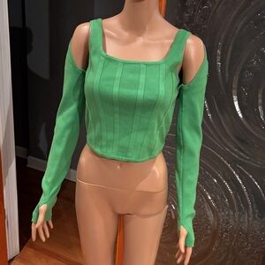 Fashion Nova Green Cold Shoulder two piece Crop Top &sweater
